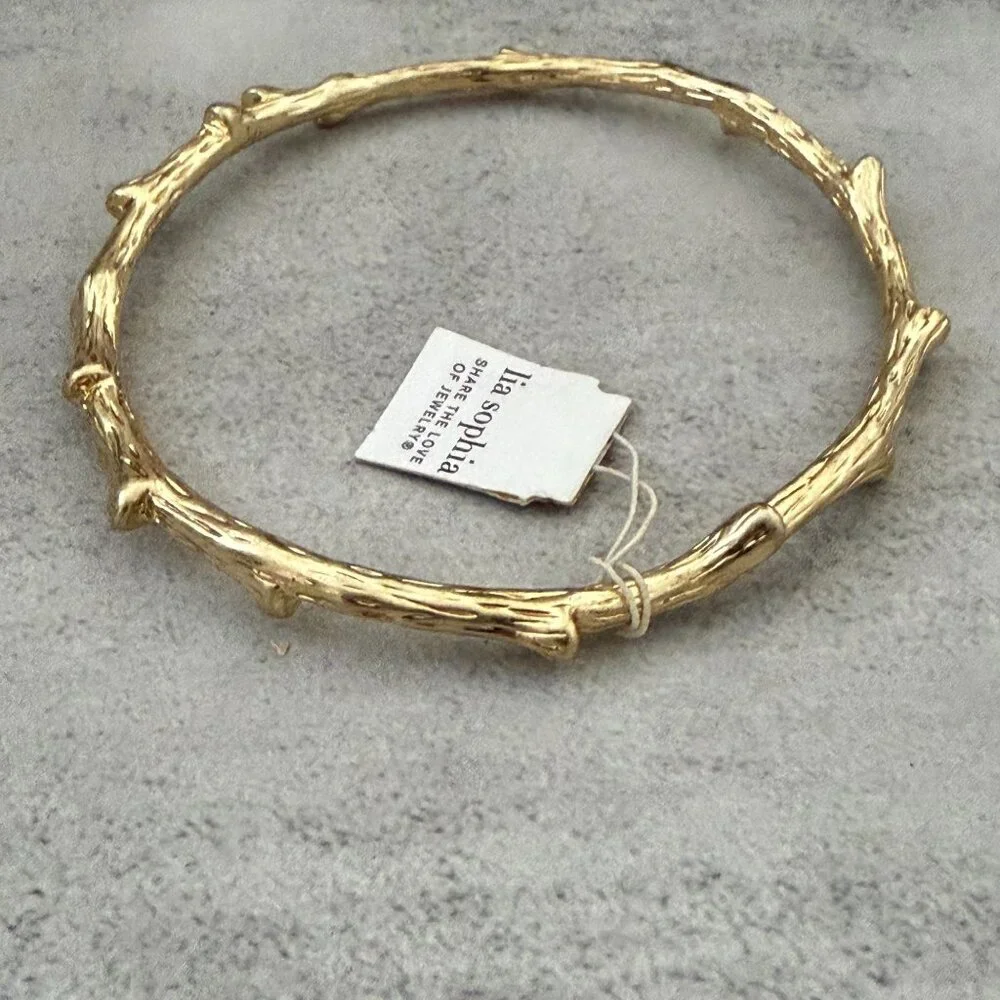 NWT Lia Sophia Out on a Limb Twig Branch Gold Tone Bangle Bracelet M/L 2.75